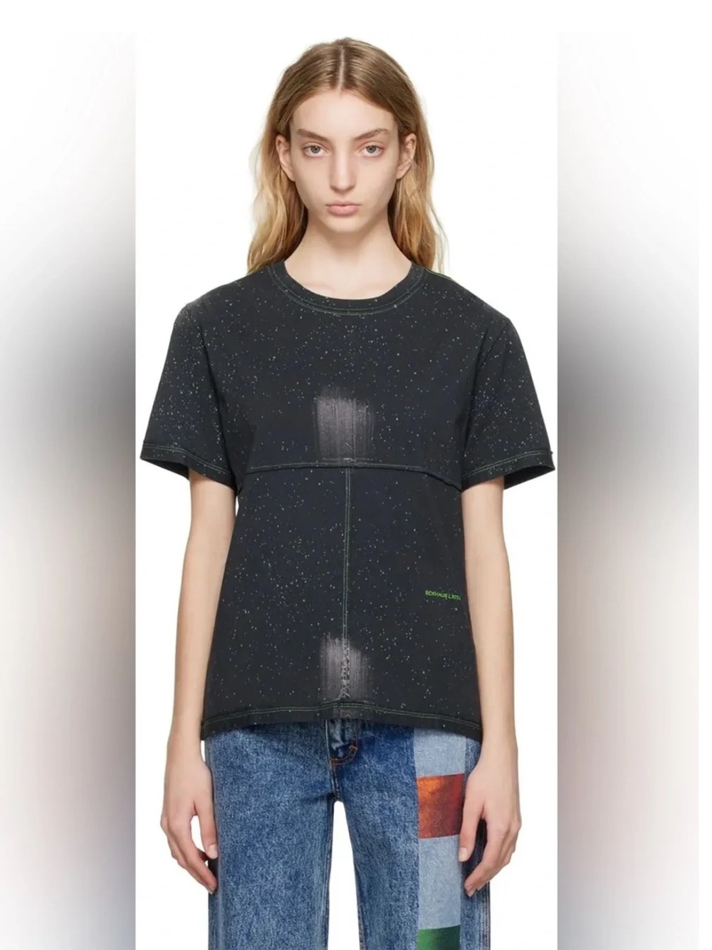 ECKHAUS LATTA LAPPED Black Distressed Graphic Cotton T-Shirt - Picture 1 of 4